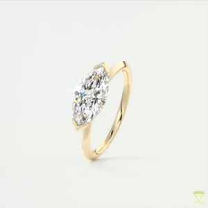 East West Contemporary Vintage Bague de fiançailles Marquise Lab Grown Diamond Half Bezel Solitaire Cadeau d'anniversaire pour elle - Product Image 2