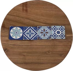 Ensemble d'assiettes modernes élégantes en bois d'acacia naturel Plateaux de service en bois léger Plateaux de service pour snacks et desserts - Product Image 5