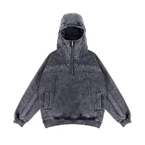 Sweat-shirt en jean à capuche oversize pour homme, couleur unie, décontracté, en coton délavé avec poches, style automne, coupe classique - Product Image 1