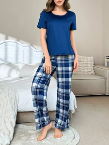Pajamas Set Women Pajamas Cheap Short Sleeve Loungewear Outfit T Shirt and Pants Pajamas Set Collection from made in Bangladesh - Product Image 3