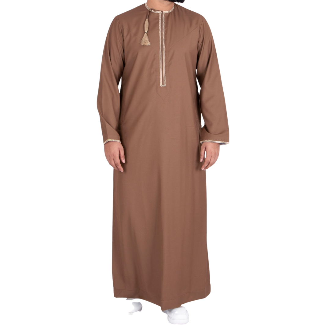 thobe saudi dress Khaleegi or Designed with wide satin cuffs and accompanied by a luxurious satin belt finished with elegant tassels Saudi Collared Thobe (White Minty