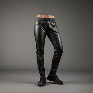 กางเกงหนังแฟชั่นผู้ชายเอวยางยืดดีไซน์แนวสตรีทสไตล์โมเดิร์นคุณภาพพรีเมี่ยมสวมใส่สบายทันสมัย - Product Image 2
