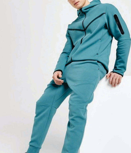 Nouvel ensemble de survêtement décontracté pour homme, coupe ajustée, à capuche, couleur unie, veste et pantalon de haute qualité, deux pièces - Product Image 1