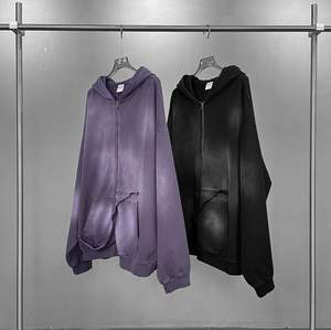 Custom Low MOQ Acid Wash Unisex Terry Hoodie Basics Algodón Mezclado Doble Zip Streetwear para Hombres y Mujeres - Product Image 2