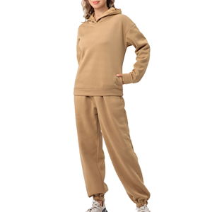 Survêtement surdimensionné en molleton de coton, sweat-shirt à col ras du cou et jogger, ensemble de survêtements pour femmes, ensembles de survêtements imprimés avec logo personnalisé uni - Product Image 1