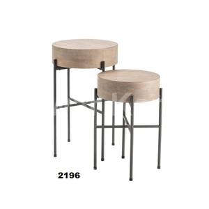 Natural Wood & <b>Black</b> Metal Stand <b>Round</b> <b>Side</b> <b>Table</b> Set for Home & Office - Product Image 1