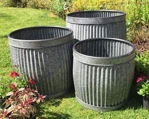 Juego de jardineras de estilo tambor galvanizado, 3 unidades - Product Image 1
