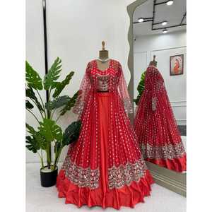 Lehengha détails tissu Chinon fil de travail avec Sequnce taille jusqu'à 44 intérieur Micro - Product Image 1