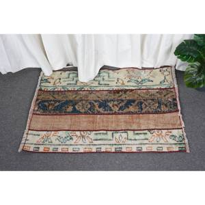 พรมตุรกีโบราณ2 x 2,9ft เบจและน้ำตาลผ้าวูลปะต่อสี่เหลี่ยมผืนผ้าขนาดใหญ่ทำด้วยมือสไตล์คลาสสิกสำหรับห้องนอนด้านหลังเป็นยาง - Product Image 1