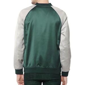 Hot Selling Spring Breathable Knitted Satin Varsity <b>Jacket</b> | Custom Baseball Bomber Embroidered <b>Patch</b> Logo Print Streetwear - Product Image 4