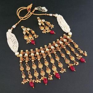 ชุดสร้อยคอโชคเกอร์คอทองแดงลายศิลปะ FBC0028B ของ ganpati ประดับหินกุณ - Product Image 1