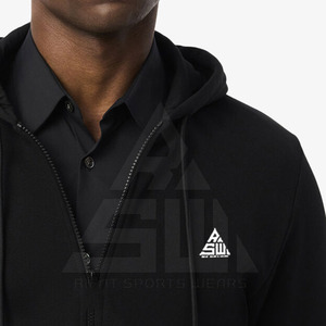 Nouveau style, sweat à capuche zippé pour homme, vente en gros personnalisée, haute qualité, écologique, respirant, uni, teint en fil, polyester/coton 300g - Product Image 2