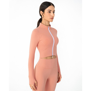 Chaqueta para correr informal a prueba de viento con cremallera dorada para mujer, chaqueta ajustada para Fitness, Chaquetas deportivas Lulu - Product Image 4
