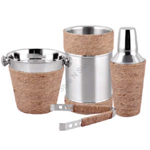 Stainless Steel <b>Bar</b> Set with <b>Outside</b> Rope Design Eco-Friendly Classic Silver Wine Cooler 2.0L Capacity - Product Image 1