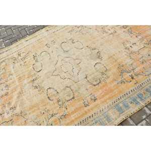 Vintage Large Rug 5.8x9.4 ft, <b>Yellow</b> Blue Floral Rug <b>Wool</b> - Product Image 5