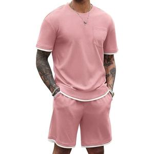 Camiseta y conjunto corto para hombre, camisetas de manga corta a la moda de verano de 2 piezas para hombre, tela tejida personalizada, informal, Color sólido de alta calidad - Product Image 1
