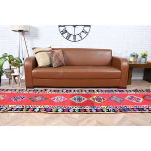 2.8x12.1 ft <b>Runner</b> Turkish Vintage Rug, <b>Red</b> Moroccan Wool Rug - Product Image 4