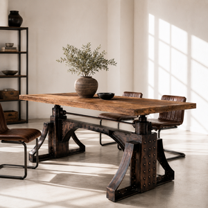 Industrial Adjustable Solid Wood Rectangle <b>Dining</b> <b>Table</b> | <b>Reclaimed</b> Wood Antique Bronze Metal Base <b>Dining</b> Room Furniture - Product Image 2