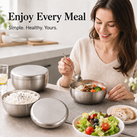 Bol à riz en acier inoxydable de style coréen, bol à soupe avec couvercle, bol à mélanger en métal écologique pour la cuisine et les voyages