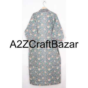 Robe longue en coton indien faite à la main, col en V, imprimé floral, fermeture à ceinture, pour femmes - Vêtement de nuit décontracté et robe de soirée (printemps) - Product Image 6