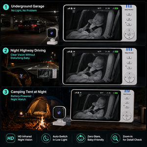 Moniteur bébé pour voiture <span class=keywords><strong>avec</strong></span> écran HD 5 pouces, signal numérique stable, caméra arrière rotative à 360°, batterie résistante aux hautes températures - Product Image 4