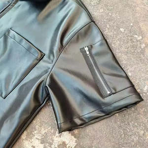 Chemise en cuir personnalisée avec poche avant et coupe ajustée, idéale pour les hommes élégants. - Product Image 4