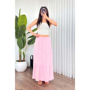 Jupe longue rose en mousseline de coton coupe trapèze - Vente en gros - Product Image 3