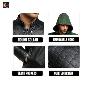 Vente en gros de veste à capuche en cuir noir Oliver Green Commande en gros Prix bon marché direct d'usine - Product Image 3