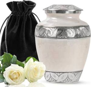 Urne funéraire moderne en métal blanc de style Art Déco pour cendres d'adultes, urne commémorative artisanale avec occasion de mariage - Product Image 4