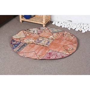 Tapis en laine patchwork orange vintage 3.3x3,4 pieds Style turc motif rectangle de grande surface pour l'été pour l'entrée tapis de chambre d'adolescent - Product Image 3