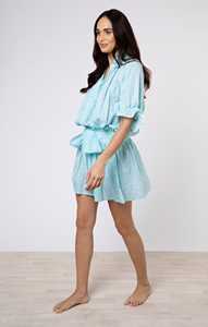 Nuevo precio al por mayor estampado manga corta Mini longitud volante diseñador hecho a mano vestido de fiesta para mujer - Product Image 2