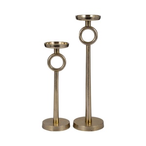 Portavelas de pedestal dorado de lujo con marco de bucle ovalado alargado y acento escultórico superior circular para decoración de bodas y hogares - Product Image 5