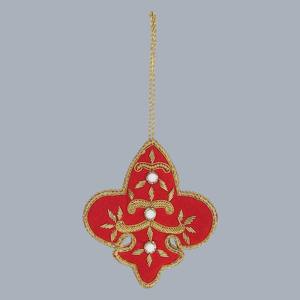 งานปักมือลายดอกไม้สีแดงแบบแขวน |   เครื่องประดับตกแต่งแบบอินเดียด้วยด้ายทองแบบดั้งเดิม - Product Image 1