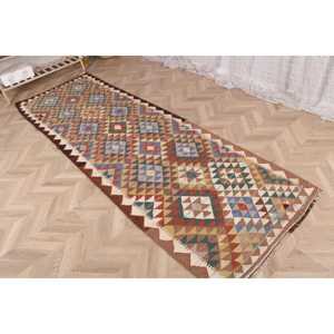 3.2x9.8 ft Turkish Kilim Rug, Vintage Rug, <b>Brown</b> Plants & trees <b>Wool</b> Rug - Product Image 3