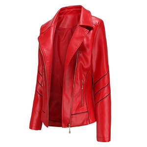 Haute qualité femmes élégant court Faux cuir Biker vestes mince en cuir PU printemps automne à manches longues mince col d'insertion nouveau - Product Image 2