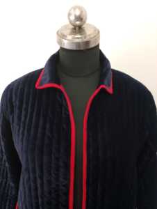 เสื้อแจ็กเก็ตกำมะหยี่สีน้ำเงินเข้มพร้อมกระเป๋าด้านหน้า, เสื้อเบลเซอร์ฤดูหนาวน้ำหนักเบาทำด้วยมือ - Product Image 4