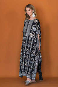 Alta moda bordado de talla grande de manga corta Kaftan cuello barco diseñador Boho elegante mujer vestido de fiesta - Product Image 5