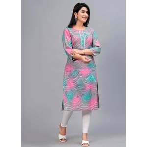 Kurta Casual Recta Rosa y Turquesa para Mujer, Tela Popelina Transpirable con Estampado Digital - Product Image 1