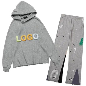 New Men Customized <b>Distressed</b> Pullover Tracksuit 100% Cotton French Terry Clothing Manufacture Factory Direct Supply Custom Logo - Product Image 1
