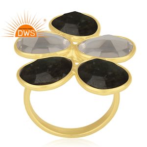 แหวนเงินแท้18K ชุบทองโรสควอตซ์และอัญมณีแลบราโดไรต์ผู้ผลิตเครื่องประดับชั้นดี - Product Image 4