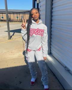 Nuevo diseño Vintage Washed Streetwear Conjunto de dos piezas Ropa deportiva Logotipo personalizado Impreso Rhinestone Sunfaded Sweatsuit Chándales - Product Image 5