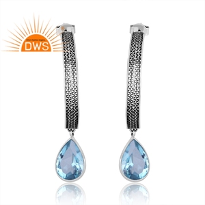 Pendientes de Aro de Plata de Ley Oxidada con Doble Capa de Cuarzo Aguamarina, Fabricante de Joyería Fina Personalizada - Product Image 2