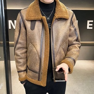 Chaqueta de Motociclista de Cuero Genuino para Hombre, Chaqueta de Cuero Cálida Retro de Moda, Abrigo Informal de Color Sólido, Talla Grande - Product Image 4