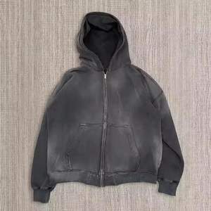 Sudadera con capucha de invierno para hombre, diseño personalizado, 100% algodón, con cremallera completa, efecto desgastado, ecológica, cortavientos, con logo bordado personalizado - Product Image 1