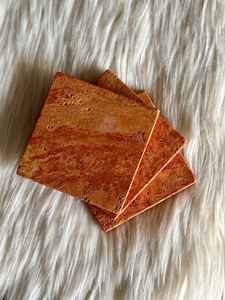 Juego de posavasos de mármol travertino naranja, mármol de piedra Natural, decoración del hogar, vajilla, estilo de vida, regalo de inauguración hecho a mano - Product Image 4