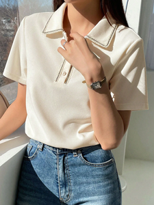 OEM mujeres liso algodón botón Up Polo camisetas para las mujeres Logotipo de diseño personalizado mujeres transpirable Color sólido Casual Polo camisa - Product Image 2