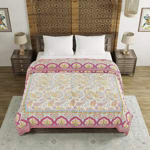 BLOCKS of INDIA Red GAD Paisley Hand Block Printed Cotton <b>King</b> <b>Size</b> <b>Quilt</b> - Product Image 2