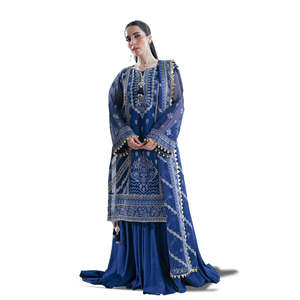 Conjunto de Vestido Indio de 3 Piezas en Tela de Algodón Bordada con Pantalón de Seda Cruda, Modelo Salwar Kameez para Festivales, Número de Modelo FE-52163 - Product Image 1