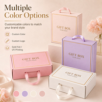 Boîte cadeau portable en carton ondulé avec poignée en ruban satiné, logo personnalisé accepté, boîte d'emballage pour cosmétiques, cadeaux de fête et de mariage