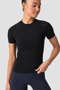 Camisetas negras de ajuste atlético con logotipo personalizado de alta exigencia para mujer, camisetas transpirables ligeras para gimnasio y ropa deportiva para mujer - Product Image 3